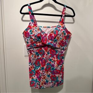 Raisins Floral Swim Tankini Top with underwire - Pink, Orange and Blue 22W